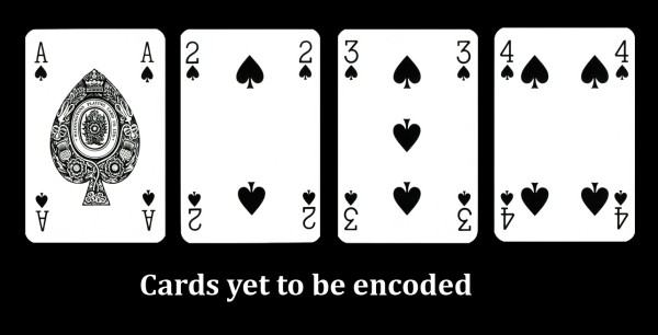 The ace, 2, 3 and 4 of spades in a row