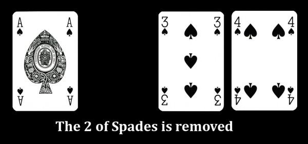 The same picture with the 2 of spades removed and a gap where it was