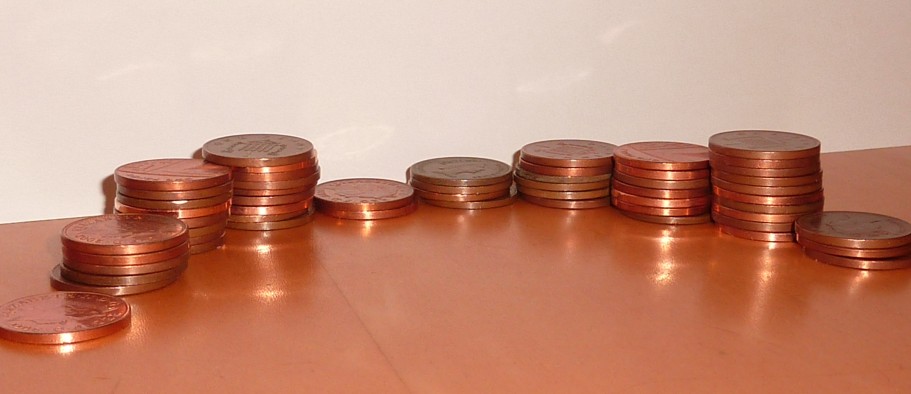 stacks of coins arranged to contain data